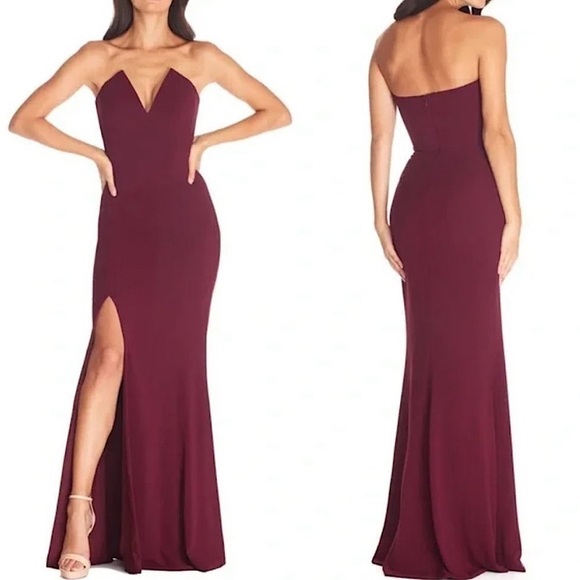 Dress The Population Fernanda Strapless Evening Gown Burgundy Large - Picture 1 of 10